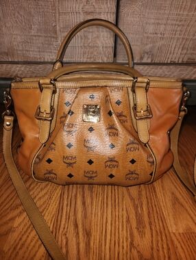 MCM Visetos Coated Canvas And Leather Handbag With Strap Vintage Brown